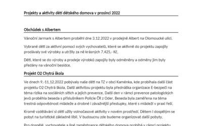 Projekty a aktivity dětí dětského domova v prosinci 2022